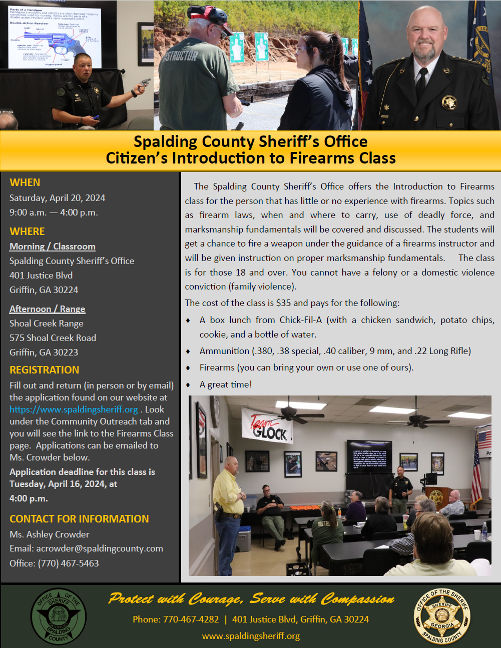 Spalding County Sheriff's Office Introduction to Firearms Class Flyer